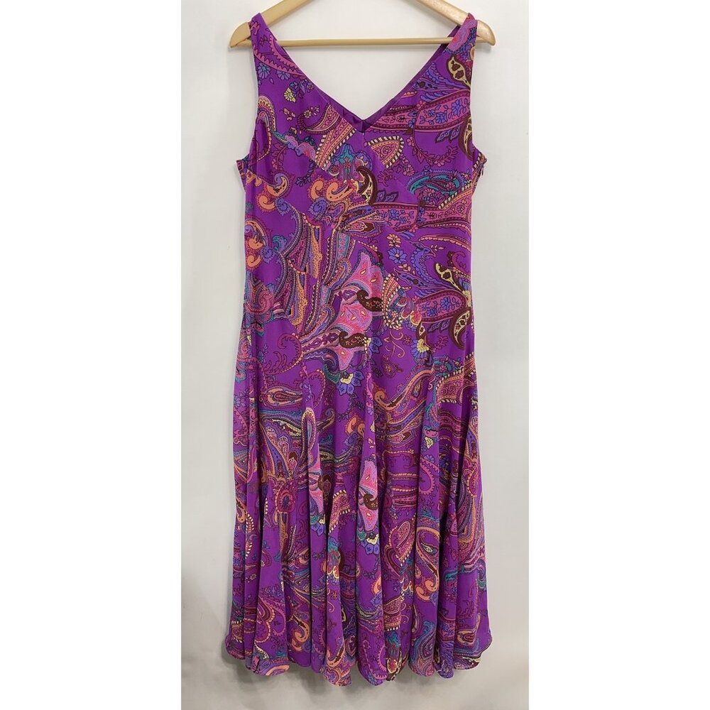 Jones New York Midi Dress Fit & Flare Patchwork Sleeveless Paisley Purple 14